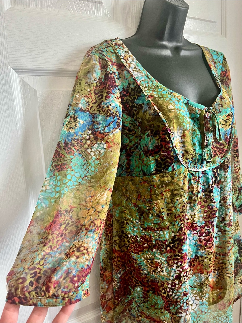 Esprit Vintage Blouse Style Abstract Print Tunic Large Multicolor Top Tunic Boho - Picture 2 of 6